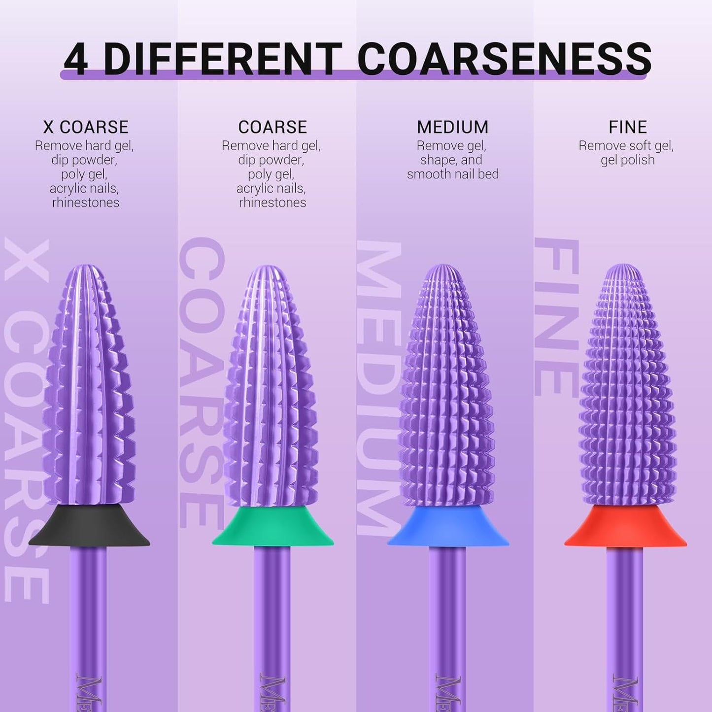 MelodySusie Typhoon Nail Drill Bits, 3/32'' Carbide Tungsten Multi-function Bits, Fast Remove Acrylic or Hard Gel for Manicure Pedicure Salon Professional or Beginner, Purple, Fine