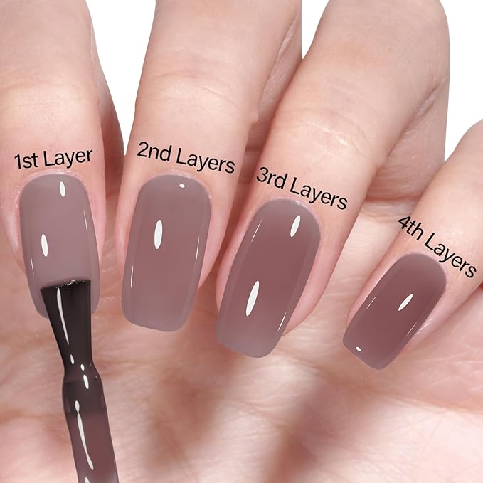 AILLSA Nude Gel Polish Hazelnut Chocolate Translucent Gel Nail Polish Jelly Brown Dark Color Gel Polish Purplish Coffee Neutral Nails Soak Off U V Gel for Nail Art at Home Valentine Gift 0.51 Oz GB136