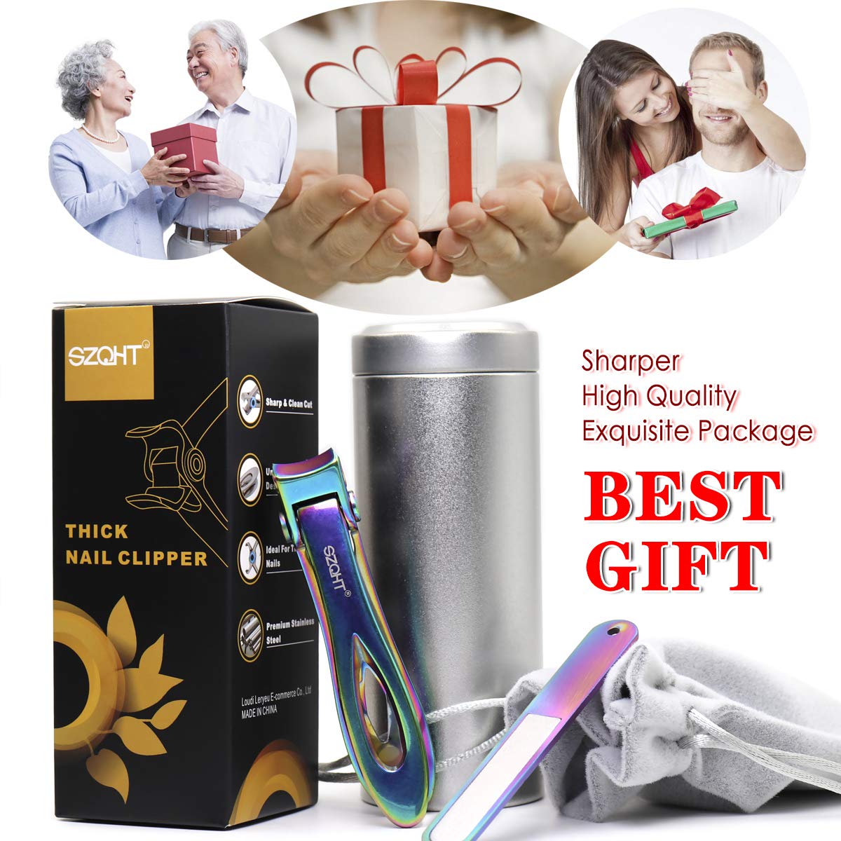 SZQHT Ultra Wide Jaw Opening Toenail Clippers Nail Clippers for Thick Nails Cutter for Ingrown Manicure Set,Pedicure Kit,Men & Women (Prismatic)