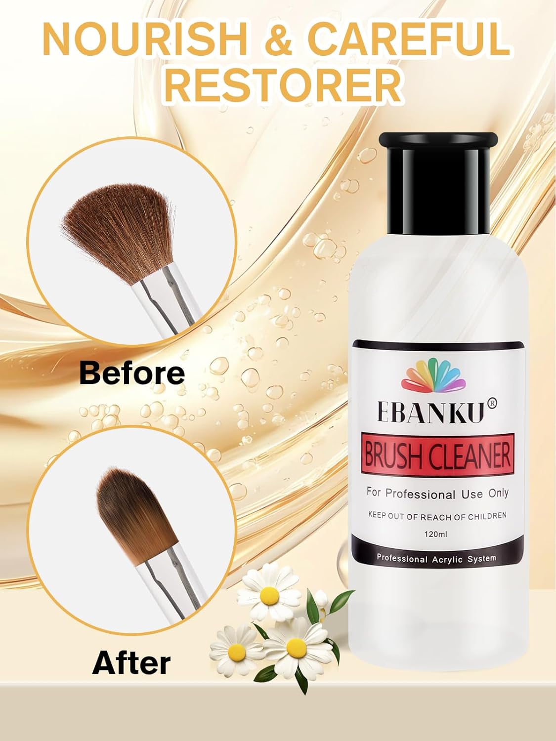 EBANKU 120ml Acrylic Nail Brush Cleaner, 3 in 1 Nail Art Brushes Conditioner Nail Brush Clean Solution Quickly Clean With Glass Cup and 100 Pcs Cleansing Pad for Solid Gel Polish/Nail Extension Gel