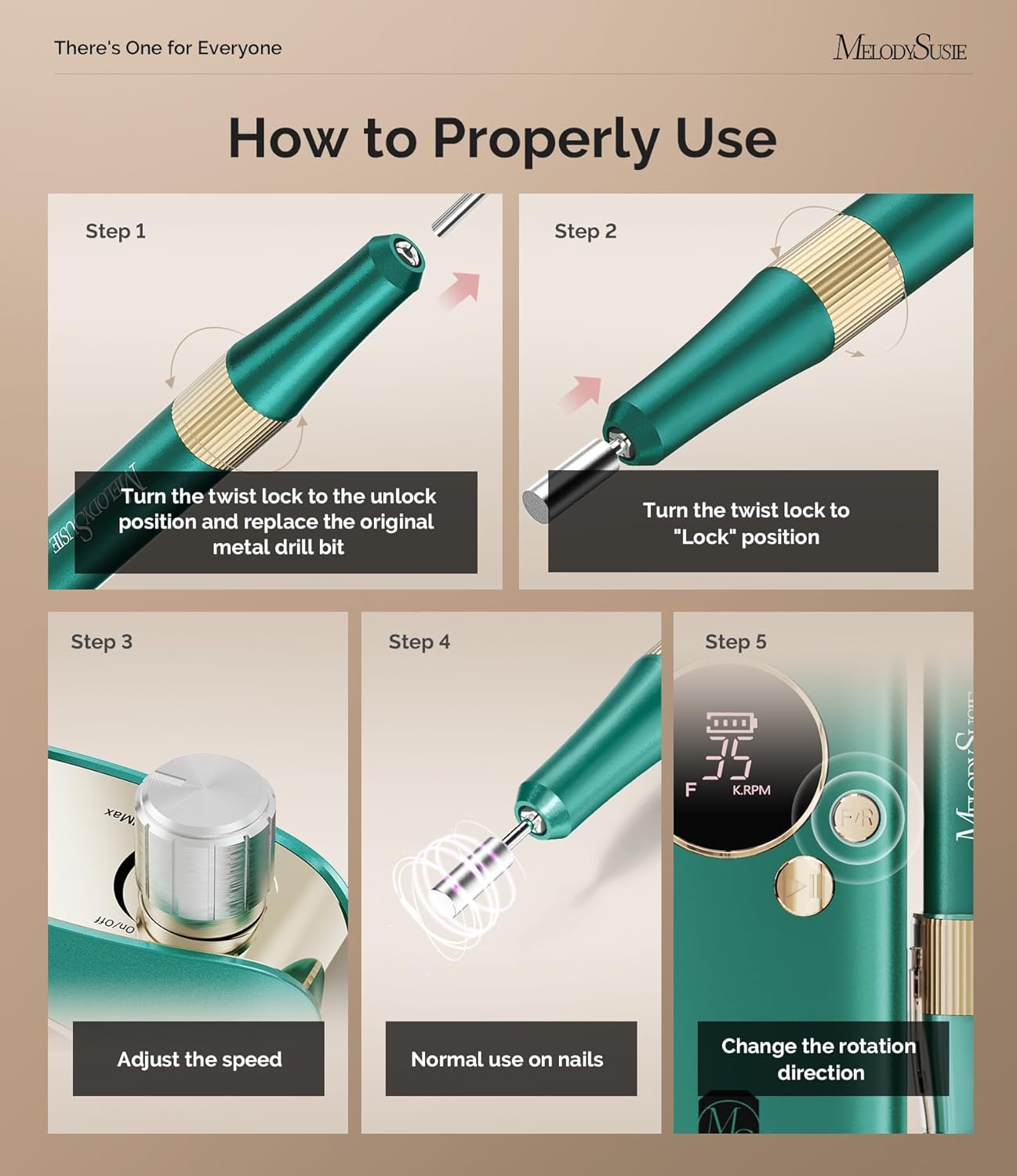 MelodySusie Professional Nail Drill, 35000 RPM Electric Nail File for Acrylic Gel Nails Removal, SM200F Portable Efile Coreless Motor for Quiet & Durable, Cordless Nail Kit with Bits for Salon & Home