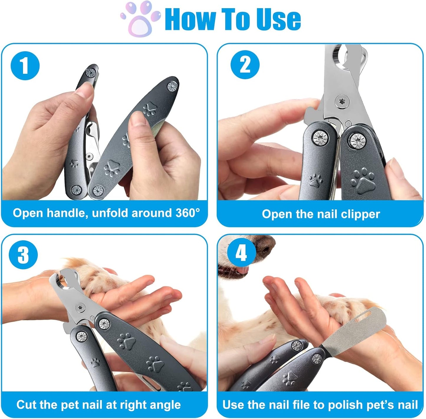 2025 Quiet Design Dog Nail Clippers for Anxiety Sensitive Dogs, Sharp Cut Through Thick Nail in One Squeeze, 3 in 1 Compact Build-in Nail File & Comb, Heavy Duty
