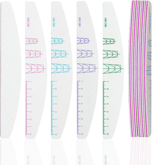 JERCLITY 10 Pieces 100/180 Grit Nail File Professional Double Sided Nail Files with Shape Guides and Ruler Manicure Pedicure Tool Nail Buffering Files