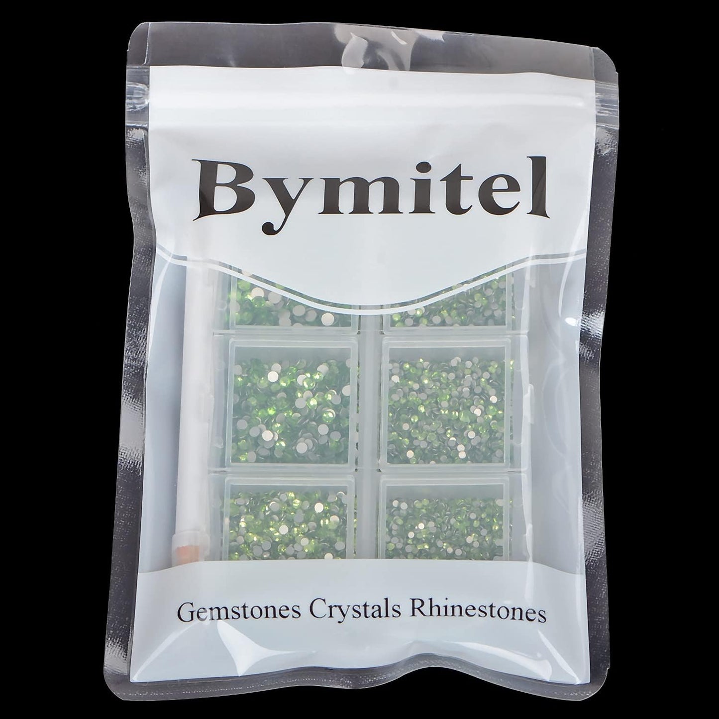 Bymitel 7200 Pieces 6 Mixed Sizes Glue Fix on Glass Rhinestones Round Crystal Gems Flatback for DIY Jewelry Making with one Picking Pen(6-Sizes 7200PCS, Peridot)