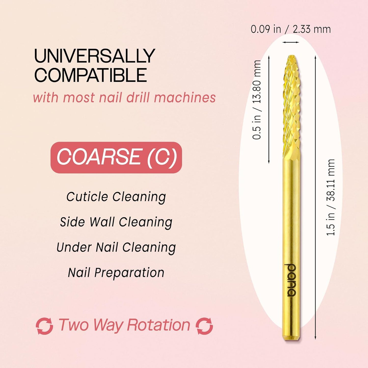 PANA 3/32" Carbide Cuticle Nail Drill Bit for Cuticle Cleaning, Dead Skin Removal, Gel Polish & Acrylic Removal, Under Nail Cleaner, Nail Salon, Manicure Tools (UNC - Gold, Coarse)