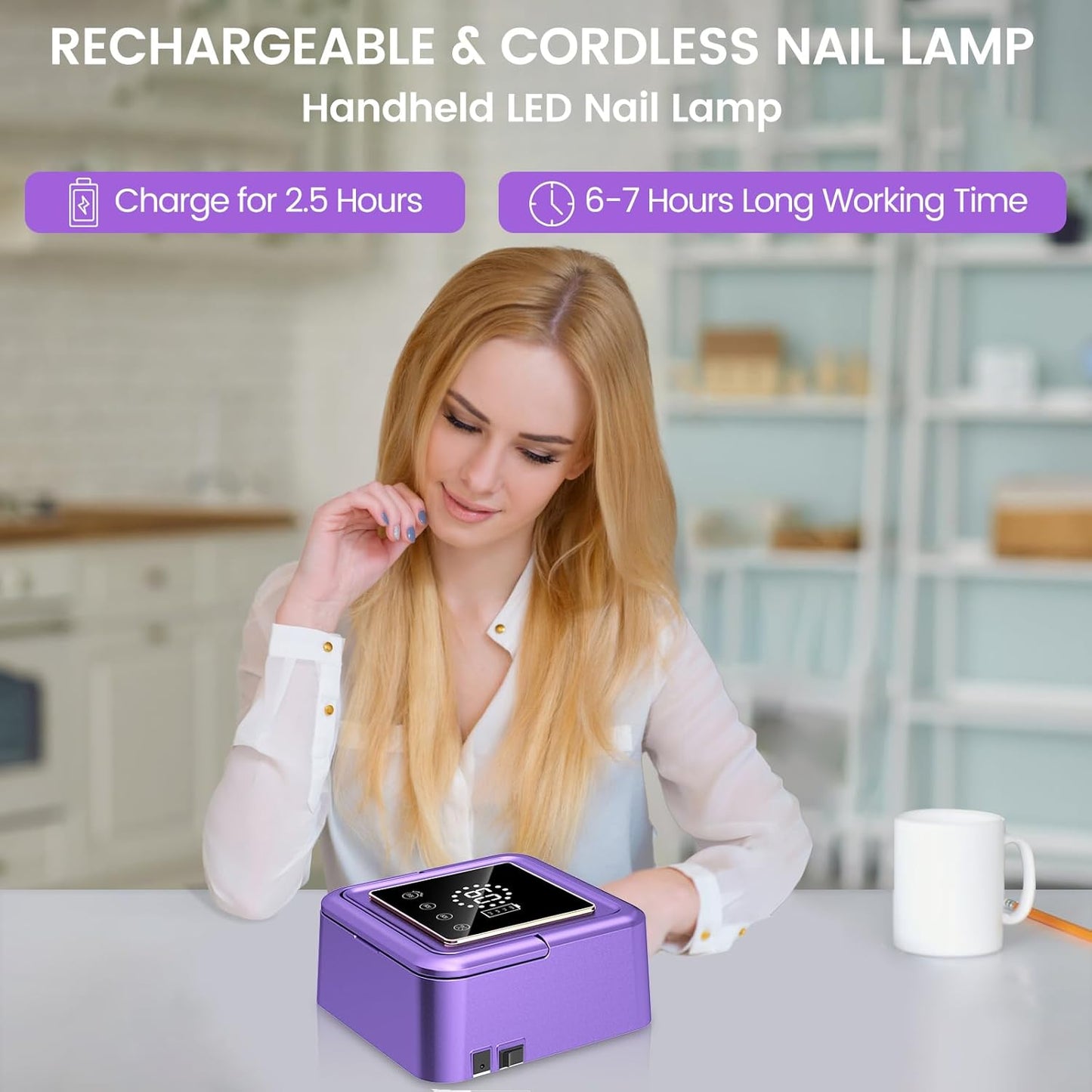 Subay UV Nail Lamp 108W, UV Light for Gel Nail Polish, Cordless LED Nail Lamp with 36 Beads & Touch Display, Nail Light with 4 Timer Mode & Auto Sensor, Fast Curing Nail Dryer for Salon & Home, Purple