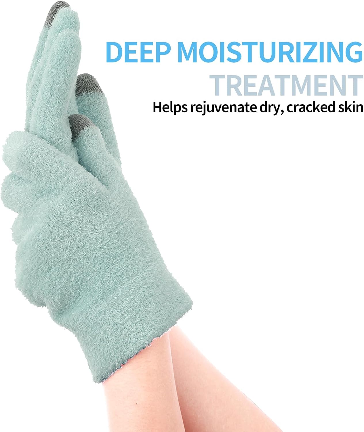 SPA Gloves for Dry Hands Overnight Moisturizing Gloves with Good Lining, Touch Screen Moisturizing Gloves for Women & Men Reusable Cotton Gloves for Eczema for Sleeping (Green)