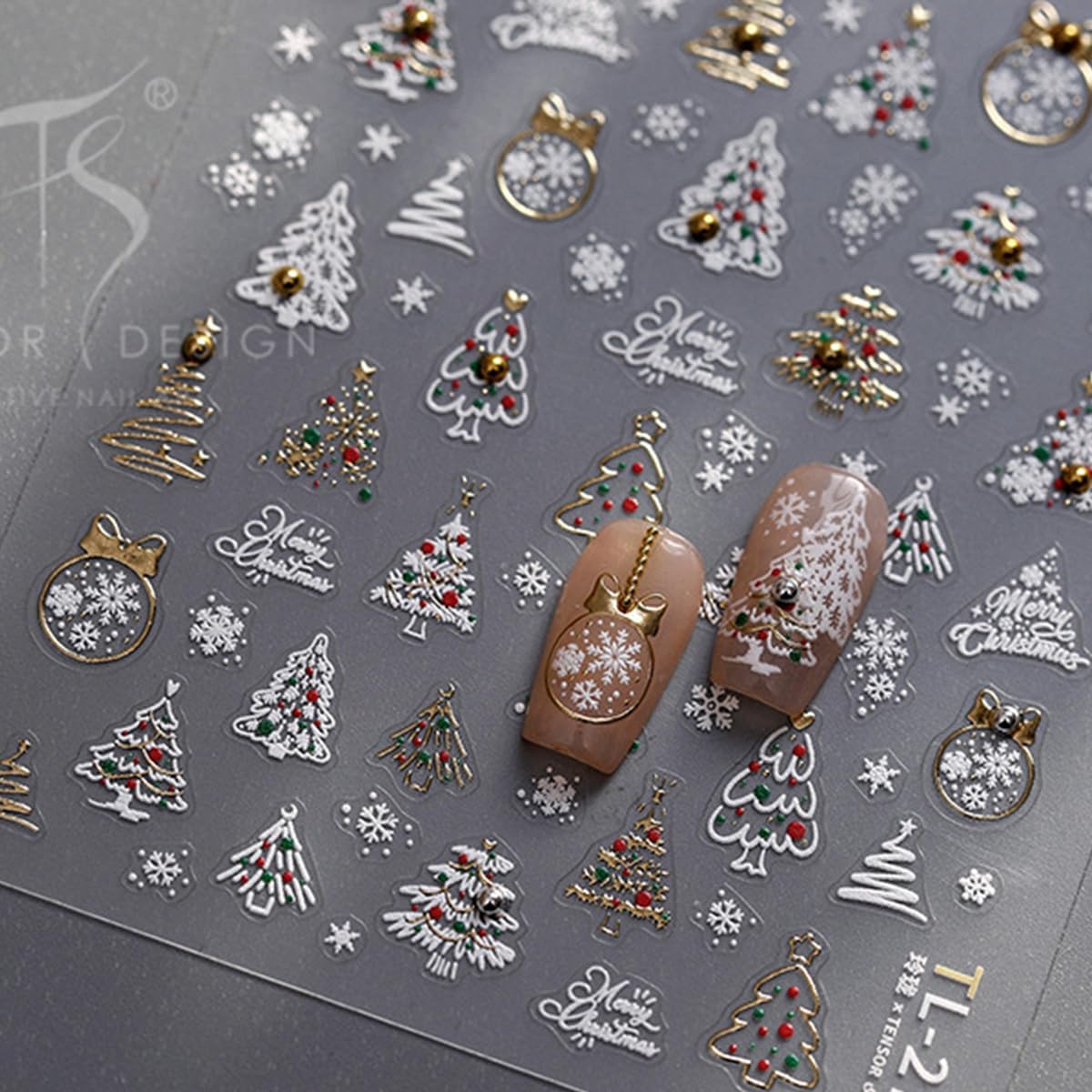 Christmas Nail Stickers 5D Embossed Xmas Tree Nail Decals with Rhinestones Snowflake Winter Nail Design Self-Adhesive Holiday Nail Art Decoration for Women Girls Nail Art Decoration