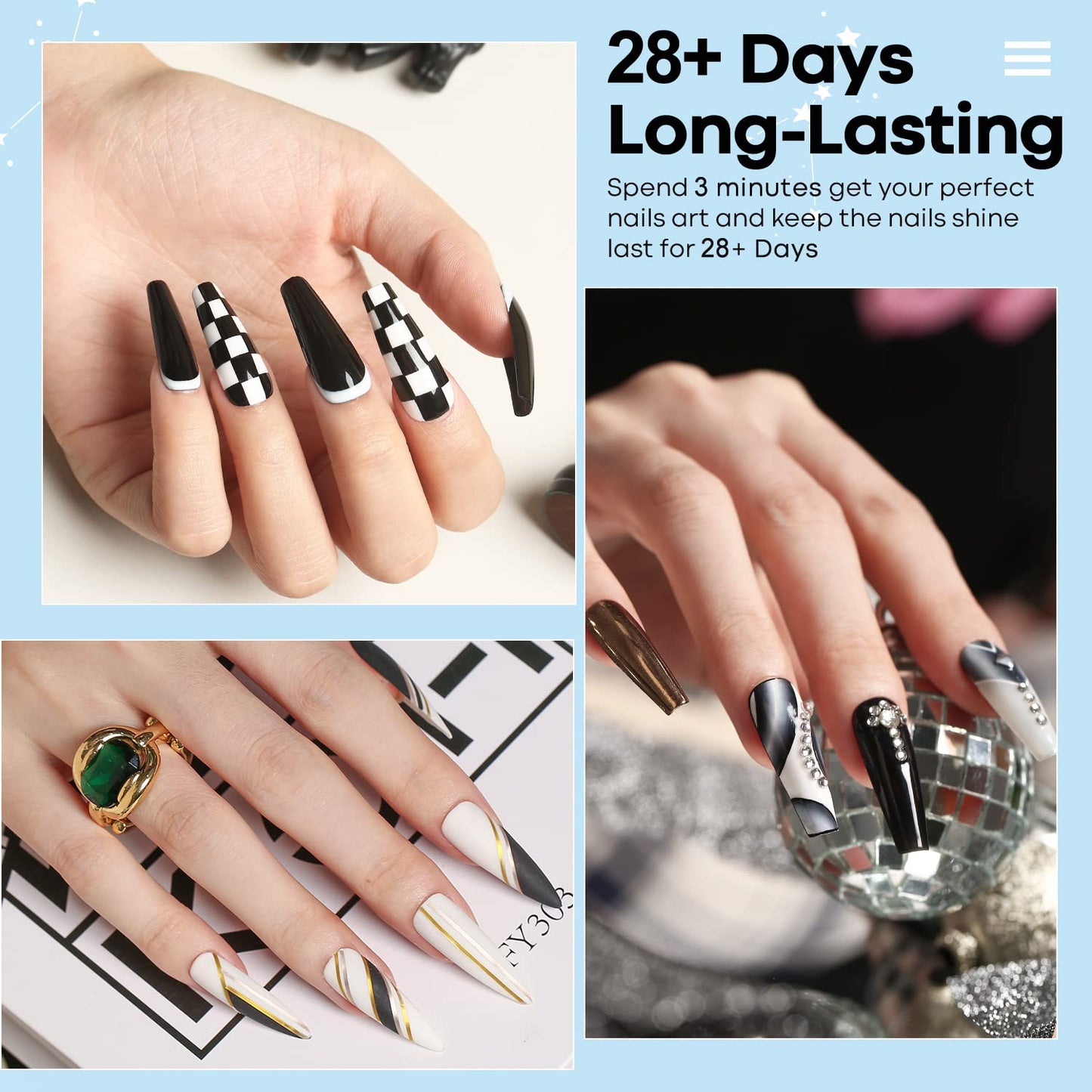 modelones White Gel Polish Black Gel Polish Set 2 Pcs 15ml Black And White Nail Polish Soak Off LED Christmas Nail Art French Manicure Salon Diy at Home Gift for Women Girls
