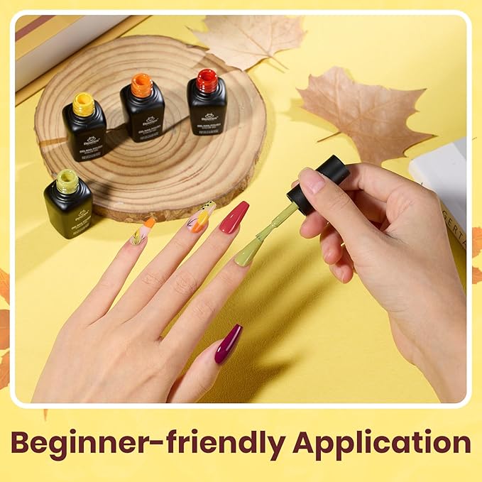 Beetles Fall Gel Nail Polish Set – 6 Colors Red Purple Orange Yellow Green Gel Polish Kit, Soak Off UV LED Gel Nail Polish for Fall Manicure Nail Art Gift for Women