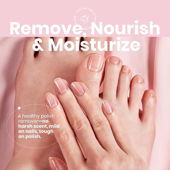 Beetles Non Acetone Nail Polish Remover - 0.67Fl Oz/20ML Controllable Nourishing Formula Acetone Free Nail Polish Remover - Non-Drying - Professional Quick and Gentle Removal for Natural Damaged Nail