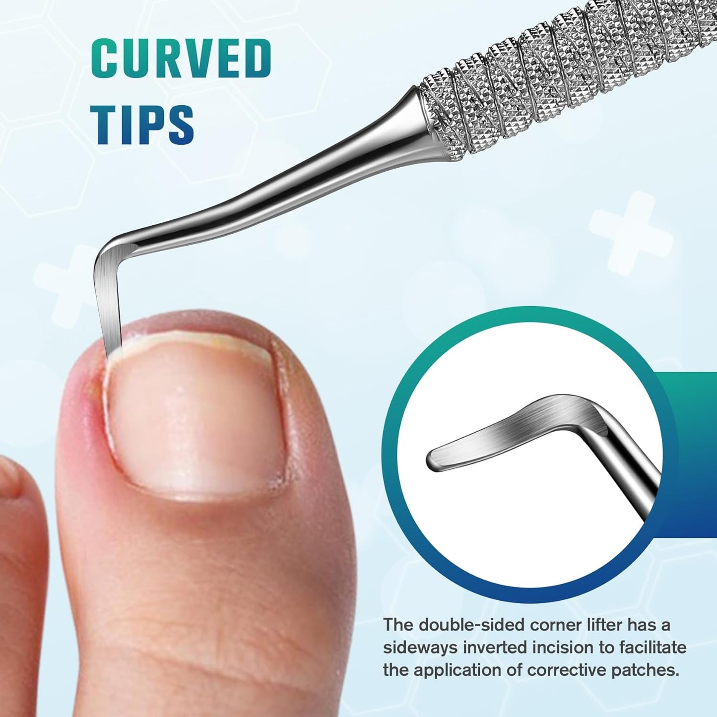 FERYES 50 PCS Breathable Ingrown Toenail Corrector Patch with Double-Ended Stainless Steel Toenail Lifter – Comprehensive Toenail Care Solution