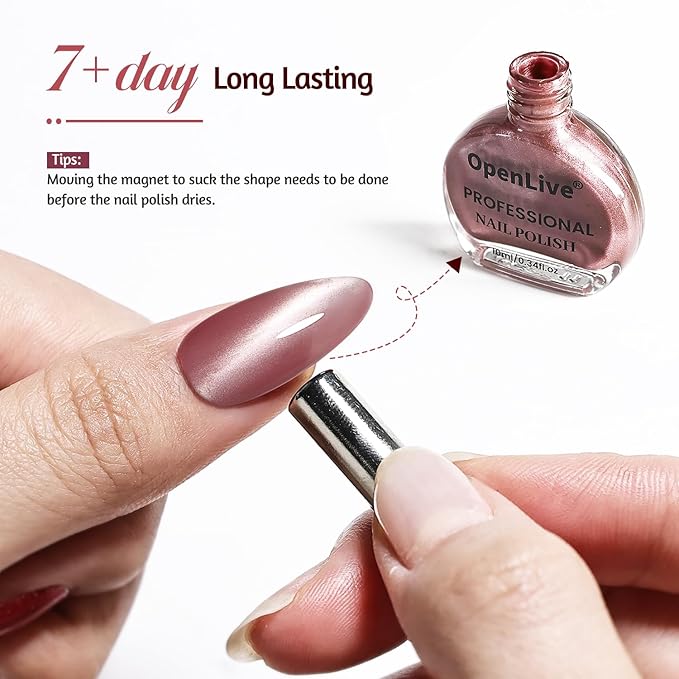 6 Colors 10ml Soft Mist Peach Gold Cat Eye Nail Polish with Magnet Stick Quick Dry Nail Polish for Women Salon DIY Nail Art