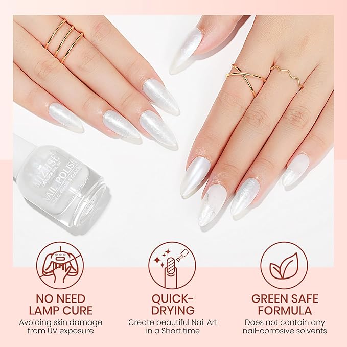 MIZHSE Mermaid Pearl Nail Polish: 15ml Aurora Milky White Effect, Glossy Long Lasting, DIY Nail Gift Spree