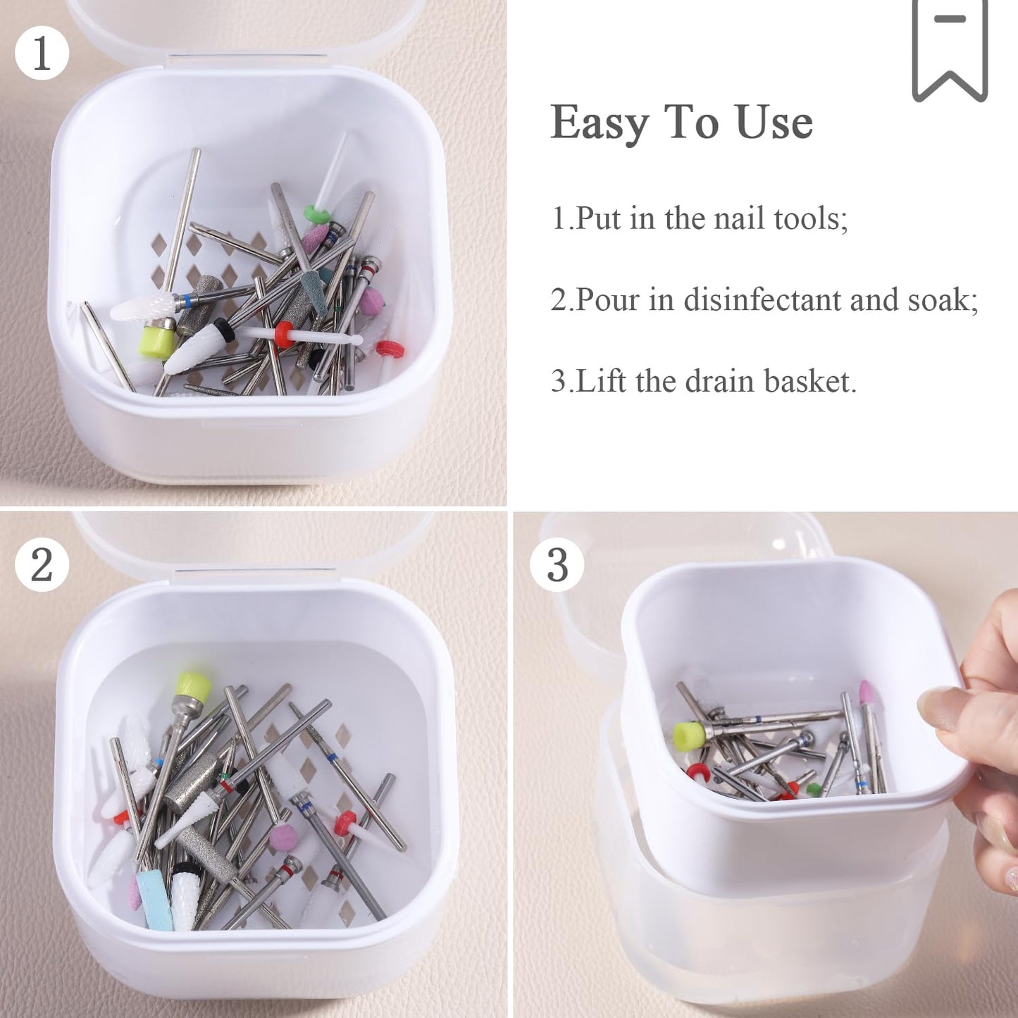 1Pcs Nail Tool Sterilizer, Nail Drill Bits Cleaning Box Disinfection Container For Nail Art Accessories Manicure Sterilization Tray Salon Supplies Sterilizer Cup With Drain Basket (white)