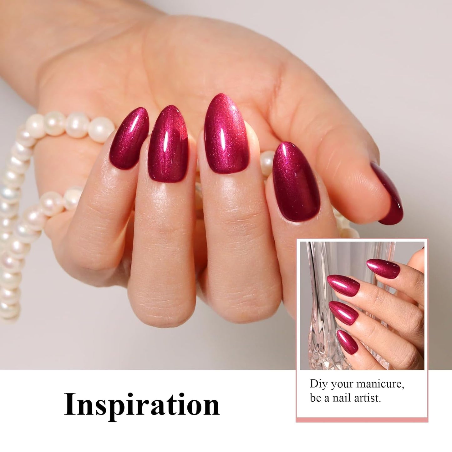 Imtiti Pearl Gel Nail Polish,0.5 Fl Oz Red Glitter Drawing Gel Polish Shell Thread Shimmer Mermaid Nail Gel Polish Soak Off UV LED for Home DIY Nail Art Manicure Salon