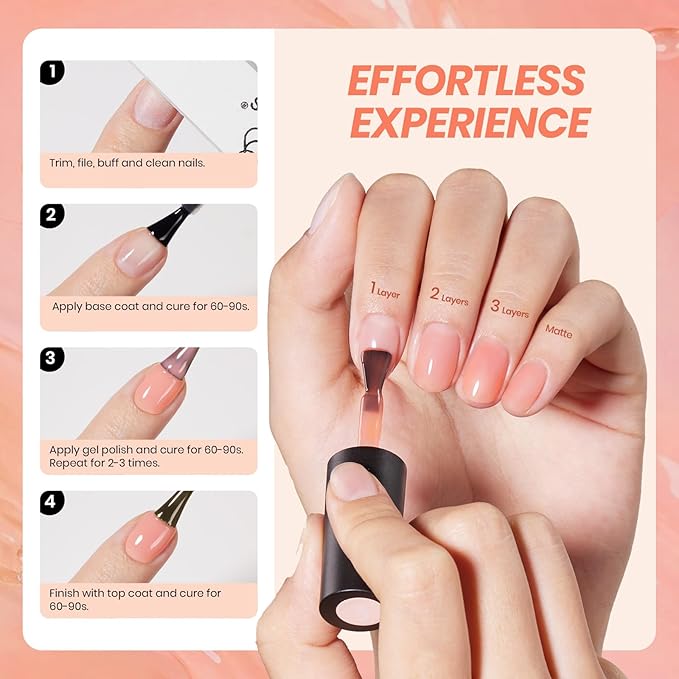 Beetles Nude Gel Nail Polish - Sunlit Orchard Jelly Gel Polish, 15ML Clear Peach Color Nail Concealer Neutral Nail Polish Sheer Translucent Effect Soak Off UV French Nail Art Manicure Gift for Women