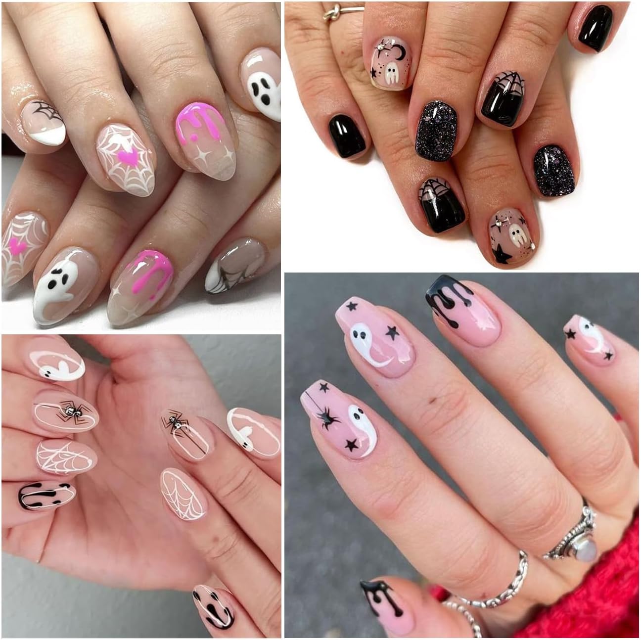 Halloween Nail Sticker 6Sheets Dark Halloween Crystal Star Spider Web Ghost Skull Nail Stickers for Nail Art,Halloween Pumpkin Nail Decals 3D Design Self-Adhesive Nail Supplies DIY Manicure Decoration