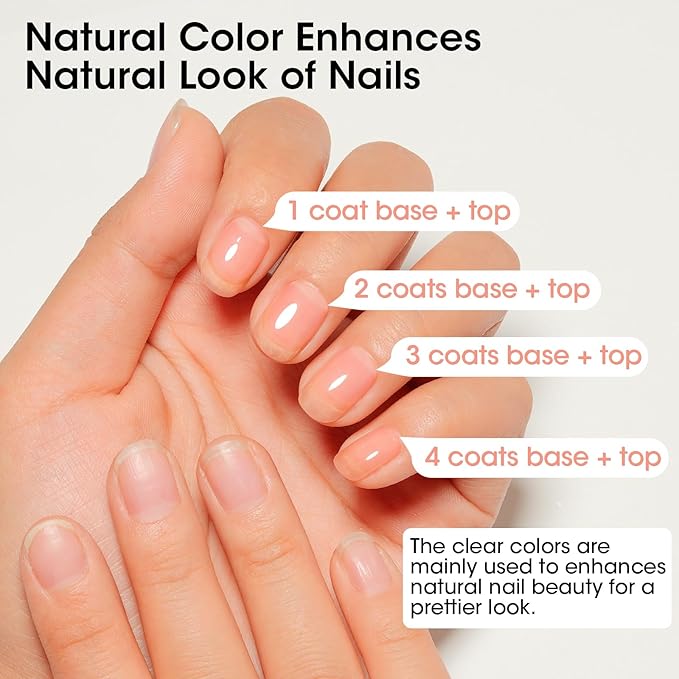 GELLEN Clear Nail Polish Base Coat Sheer Tinted Nude, Natural Color Regular Nail Polish, Calcium Formula Strengthens Nails, Enhances Natural Look, Quick Air Dry, Anti-Yellowing, Hema Free, Non-toxic