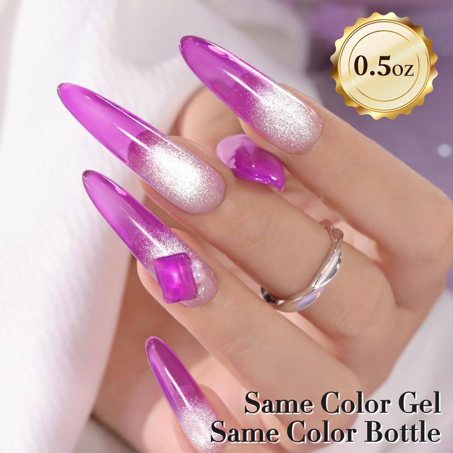 Double Rhythm 0.5 Oz Jelly Gel Polish Same Color Same Bottle Sheer Neutral Natural Light Milky Pastel 15ML Translucent Polish Art DIY at Home (Purple-A1613)