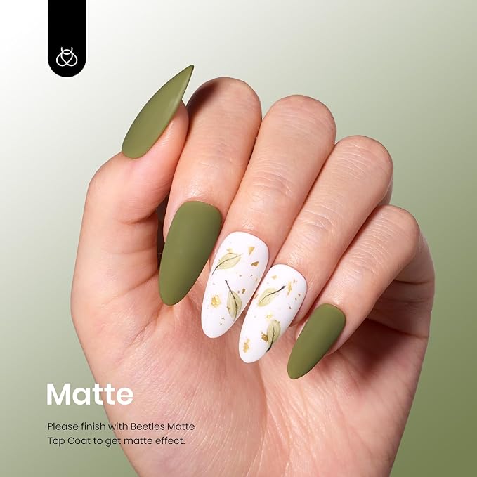 Beetles Olive Green Gel Nail Polish, 15ml Fall Army Green Earth Tone Gel Polish Long-Lasting Soak Off Manicure for DIY Nail Art