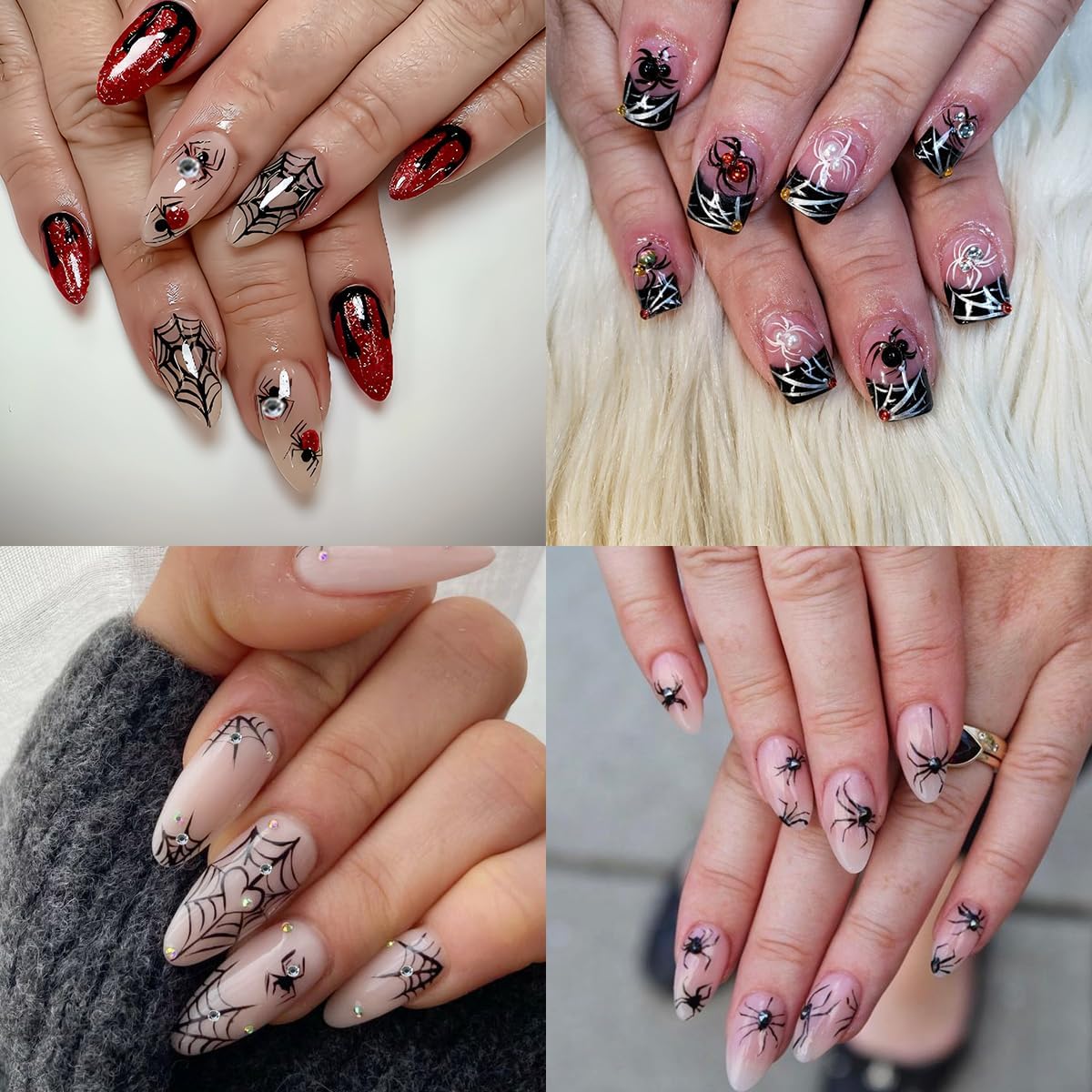2 Sheets Halloween Nail Stickers Self Adhesive Spider Web Nail Art Stickers 5D Spider Rhinestones Nail Decals Gothic Halloween Nails Design DIY Holiday Manicure Supplies for Women Nails Accessories