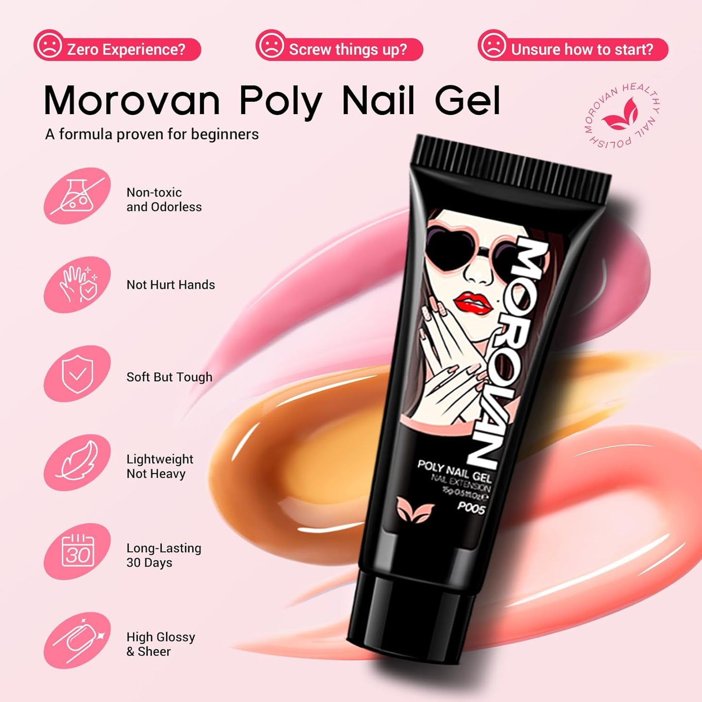 Morovan Poly Gel Nail Kit: All-in-One Beginners Practice Set With Mini Lamp & Slip Solution For DIY Nail Extension Gel Kit Starter At Home User Friendly & Salon Results Path From Beginners To Master