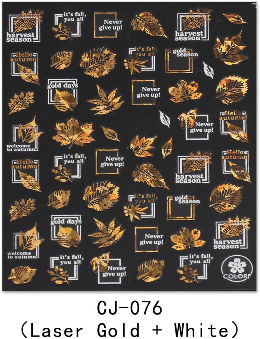 9 Sheets Fall Nail Art Stickers Maple Leaf Nail Decals Flower Tree Nail Design Decals 3D Self-Adhesive Glitter Gold Nail Stickers Thanksgiving Holiday Nail Art Decoration for Women Manicure Tips