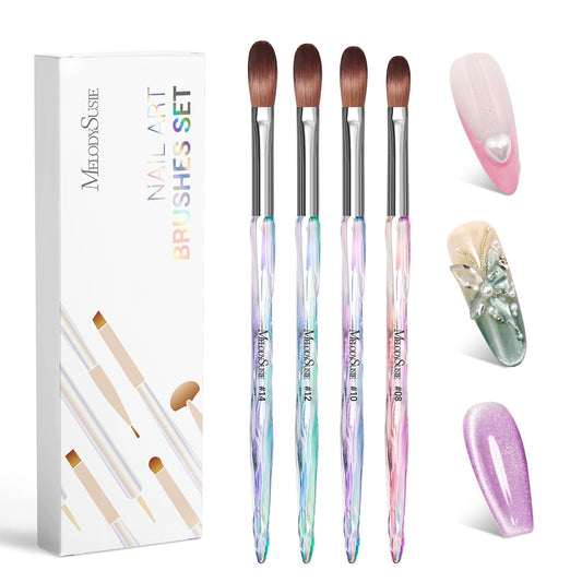 MelodySusie 4Pcs Acrylic Nail Brush Set, Size 8/10/12/14/ Professional Nail Brushes for Acrylic Application Powder Nail Extension and 3D Nail Carving for DIY Home Salon Nail Art Manicure Tool