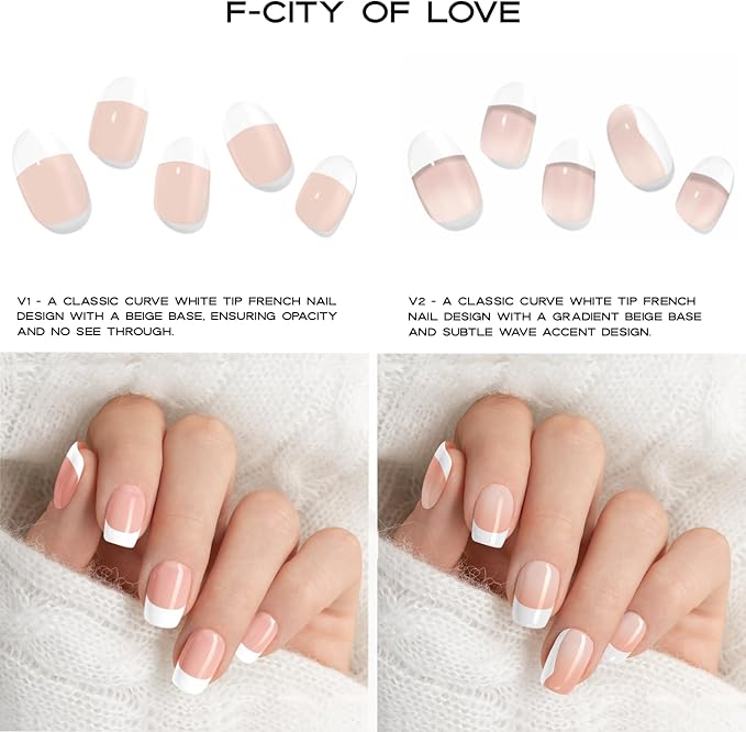 Semi Cured Gel Nail Strips with 30 Pieces - Salon Quality Manicure Kit for Women Easy Application Wraps Includes Prep Pads Nail File Wooden Stick, UV Light Required (French. Love)