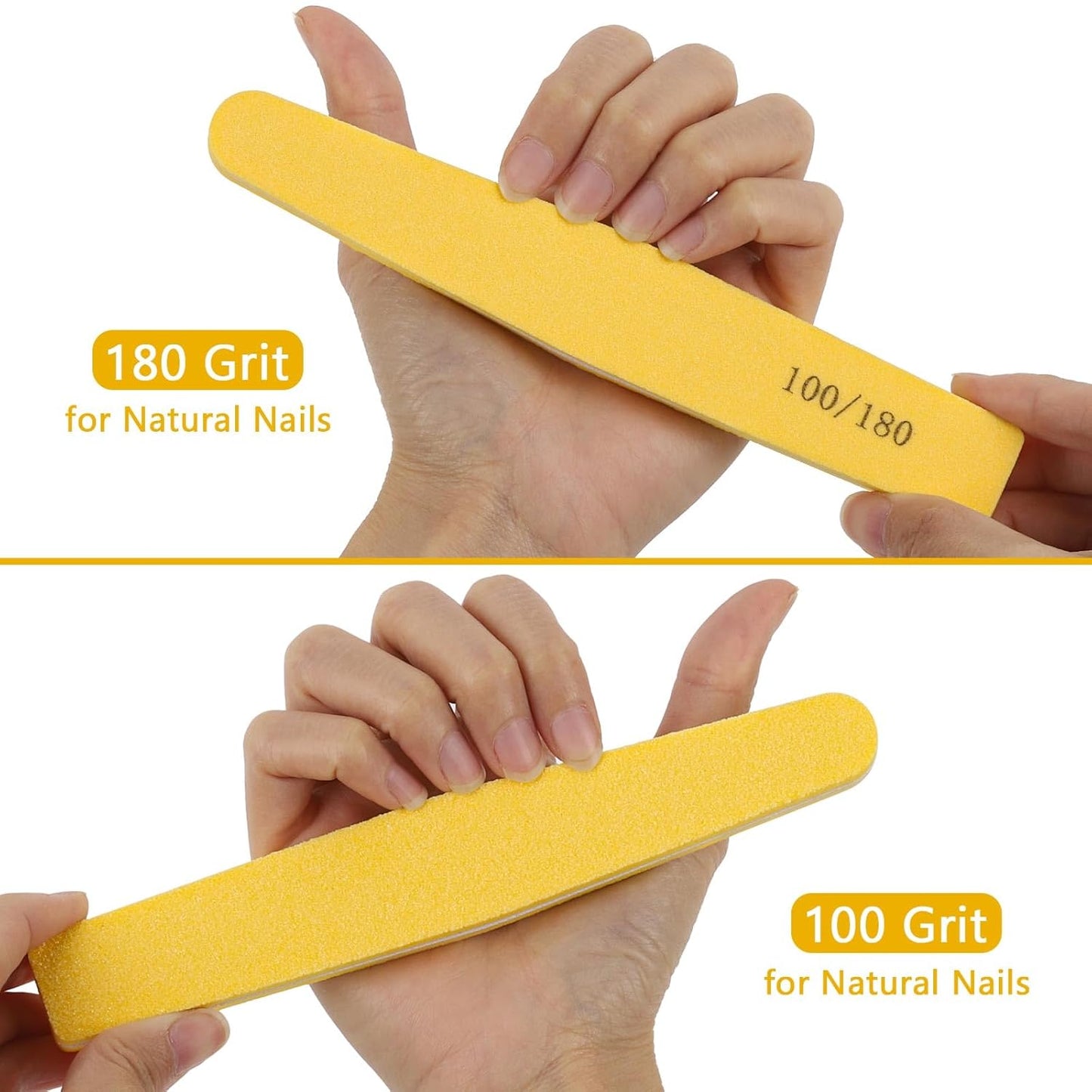 10 Pack 100/180 Grit Double-Sided Nail Buffer Blocks – Reusable Washable Buffing Files for Acrylic, Gel & Natural Nails, Salon & Home Manicure Tools (Yellow)