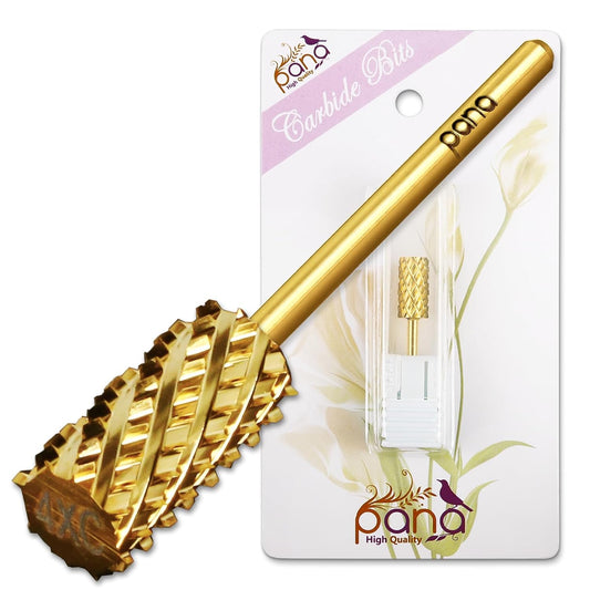 PANA Professional 3/32" Shank Size - Flat Top Large Barrel Gold Carbide Bit 4X Coarse Grit - Nail Drill Bit for Dremel Machine