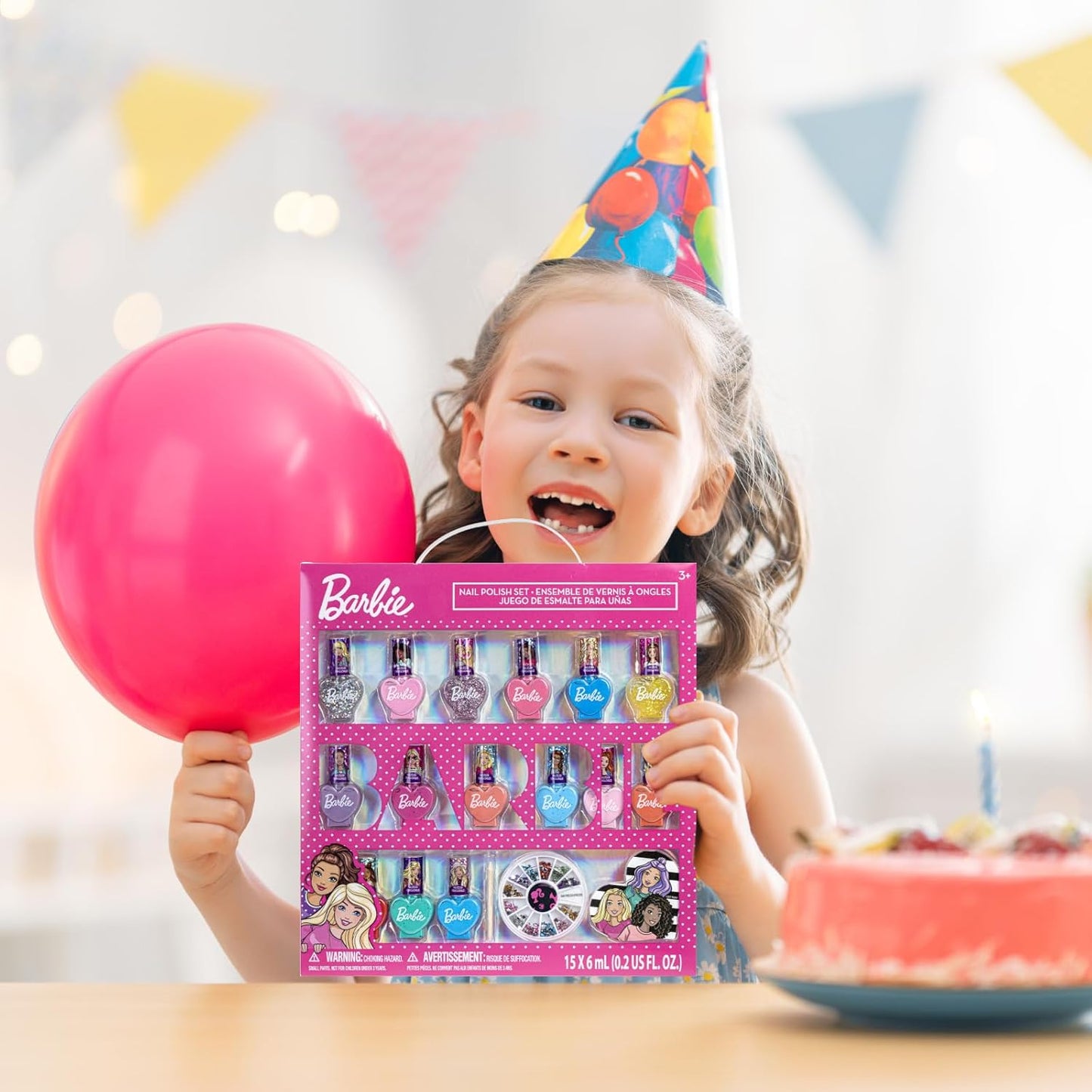 Townley Girl Barbie Movie 18 Piece Set Kids Water-Based Nail Polish Set, Includes Nail Polish, Nail Gems, Nail File for Age 3+, Parties Birthday