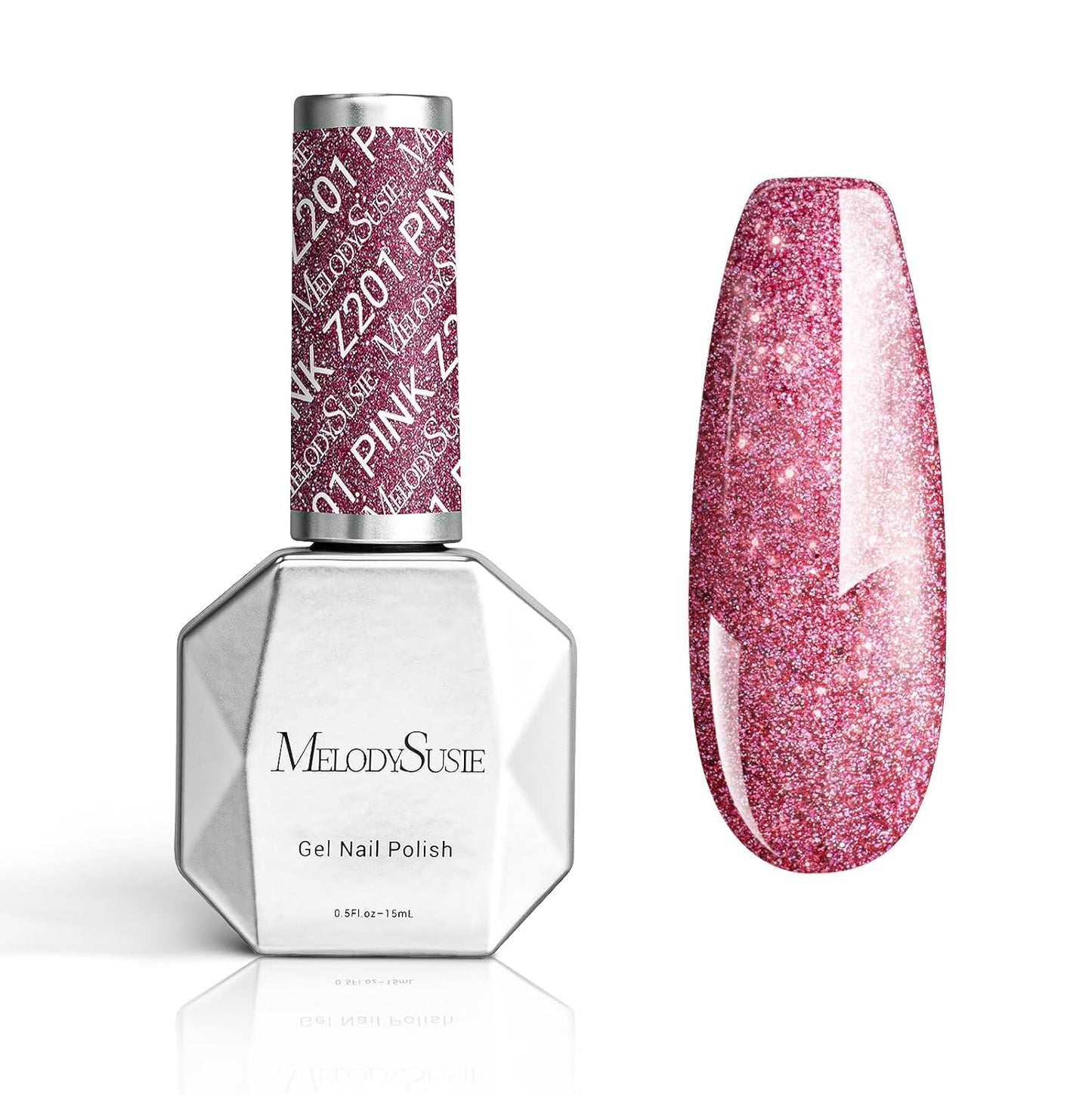 MelodySusie Strawberry Pink Glitter Gel Nail Polish, 0.5fl oz Soak Off UV LED Light Pink Sparkle Gel Polish Gift for Women Nail Art Manicure Salon DIY Nail Design Decoration at Home-Z201