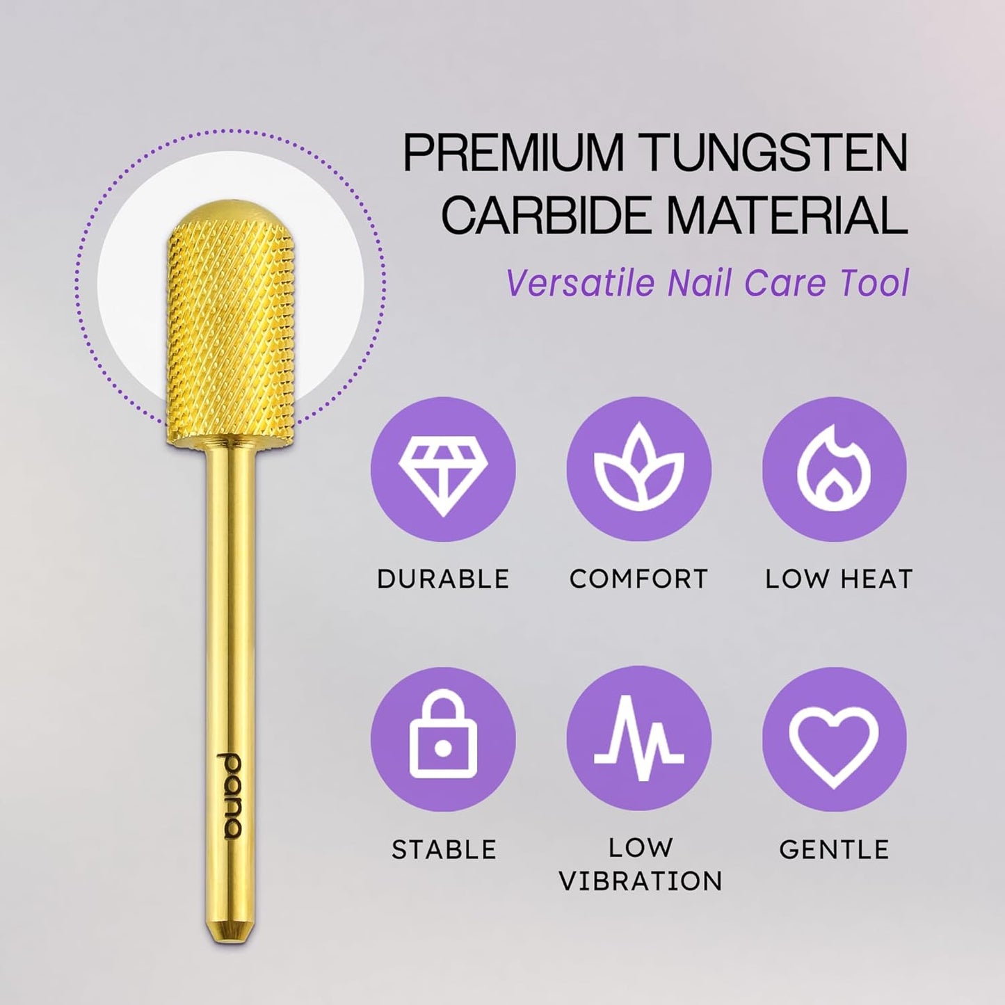 PANA 3/32" Large Smooth Round Top Safety Carbide Nail Drill Bit for Gel Polish & Acrylic Removal Nail Salon Manicure Pedicure Electric File Tools (Large Barrel - Gold, Fine)