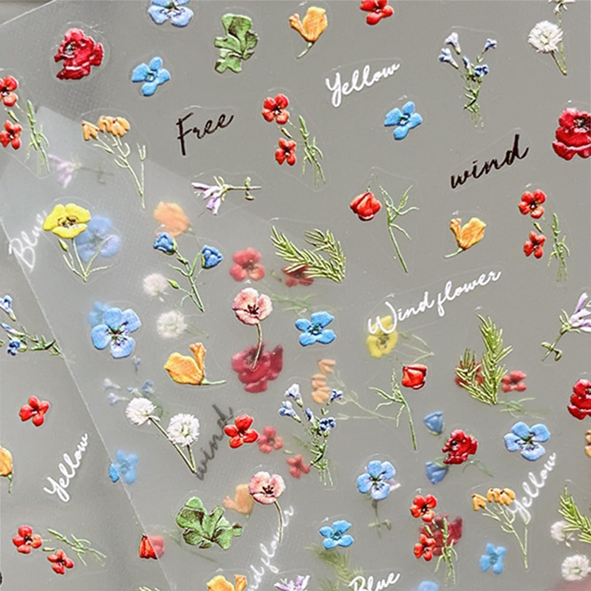 Flower Nail Art Stickers Decals Flowers Nail Stickers Summer Floral Plant Nails Design 5D Embossed Flower Nail Decals Spring Manicure Supply for Women Nails Decoration