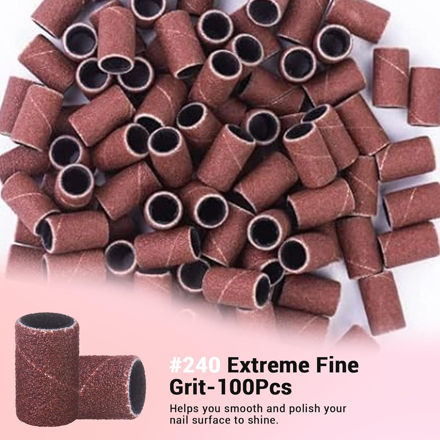 MelodySusie 100 Pcs Nail Drill Bits Sanding Bands for Nail Drill 240 Extreme Fine Grit Nail File Sanding Bands for Acrylic Nails Gel Manicures and Pedicure