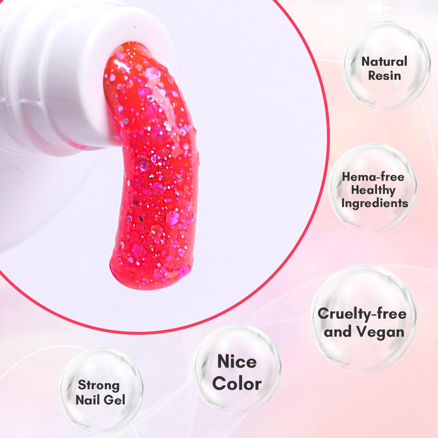 Makartt Poly Nail Gel-50ML Large, Dark Hot Pink Glitter Color, Strong Builder for Extension Overlay Strengthener 3D Diy, Long-lasting for Nails French Manicures Home Salon-Pink Pretty