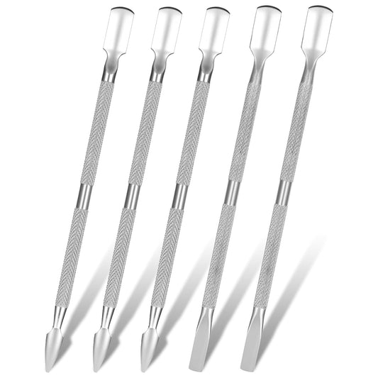 5 Pcs Cuticle Pusher Tool,Dual-Ended Cuticles Pushers Metal Cuticle Pusher and Scraper Stainless Steel Nail Scraper Tool Nail Cleaner Tools for Professional Salon & Home Manicure