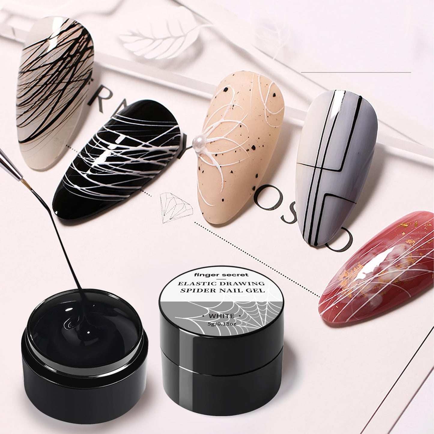 5g/0.18oz 6 Colors Spider Gel Kit for Nails, Spider Design for Art Wire Drawing Nail Gel for Line with Brushes for Nail Art