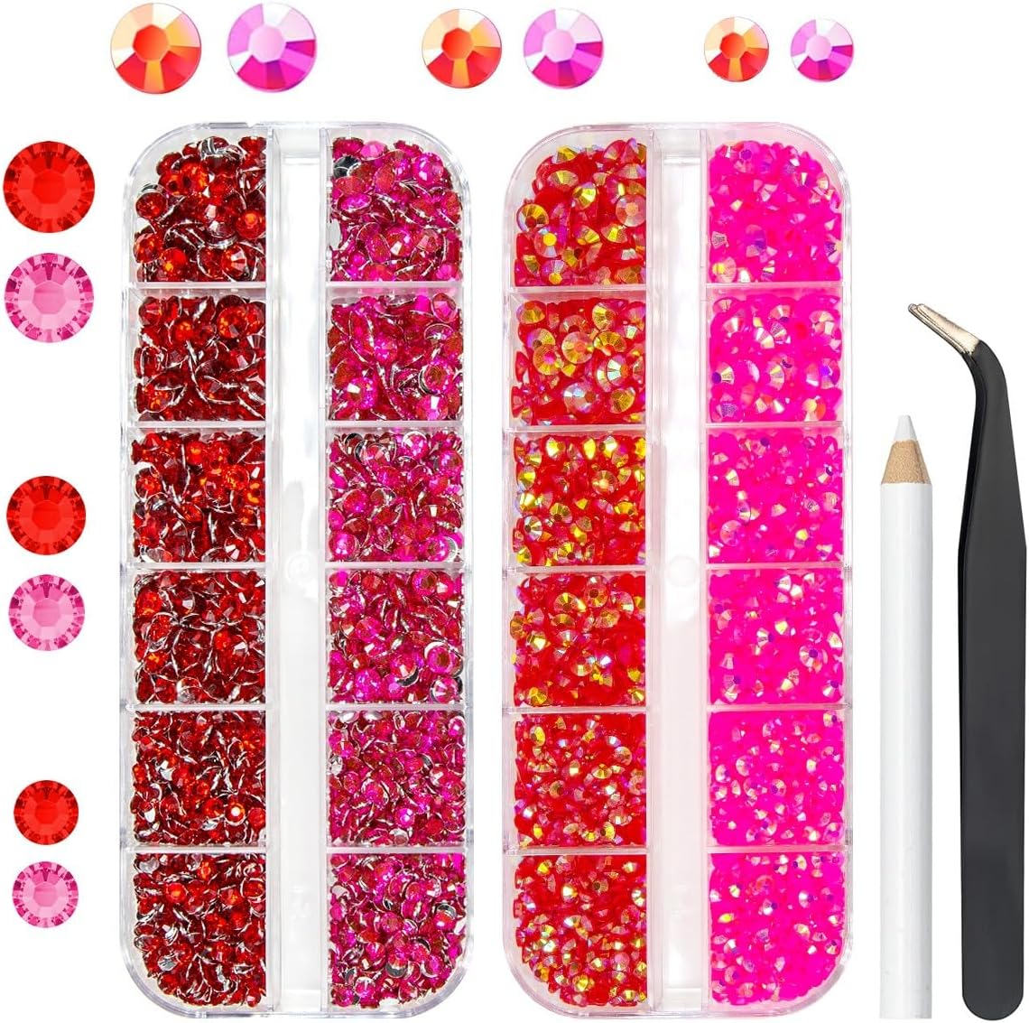 Red Jelly Resin Rhinestones for Crafting 3mm 4mm 5mm Flatback Hot Pink Siam Red AB Stones Non-Hotfix Gems Diamonds Crystals Charms Supplies for Nails Face Eyes Makeup Tumblers Bottles Crafts