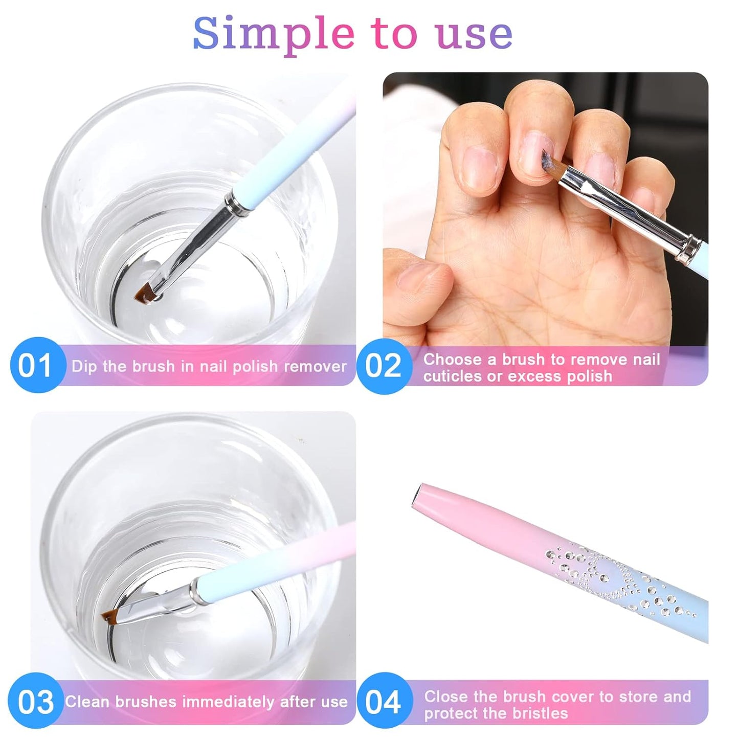 5Pcs Nail Polish Clean Up Brush Set, Manicure Nail Art Polish Remover Brush with Nail Liner Brush Professional Nail Detail Brush Nail Painting Tool for Nail Art Design & Polish Mistake Cleaning