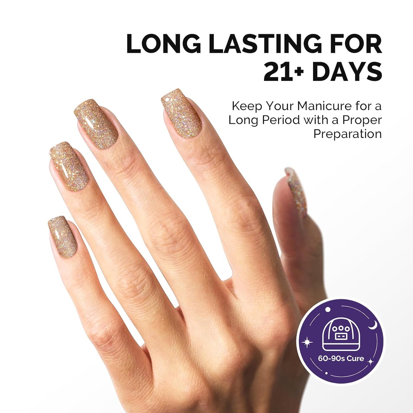 MelodySusie Galaliver Glitter Gel Nail Polish, 15ML Sparkly Shimmer Gel Polish Soak Off UV LED Cured Long Lasting Gift for Women DIY Nail Design Nail Art Manicure Golden Brown X07