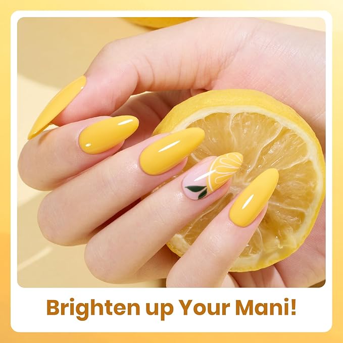 Beetles Yellow Gel Nail Polish Set – Lemon Whisper Fall Gel Polish Kit Mustard Gold Amber Butterscotch Pastel Yellow UV LED Soak Off Nail for Autumn Manicure