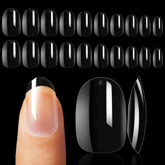 Makartt Short Oval Nail Tips: 500pcs Full Cover Clear Press on Acrylic Nails Extension 10 Sizes Natural Soak Off Soft Gel Manicure Fake Tip Salon DIY Home