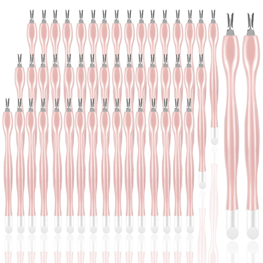 50Pcs Nail Cuticle Trimmer Rubber Nail Cleaner, Plastic Handle Cuticle Knife, Double End Nail Dead Skin Fork Cuticle Pusher Bulk Nail Art Cuticle Remover Tools for Girls Women and Men-Rose…