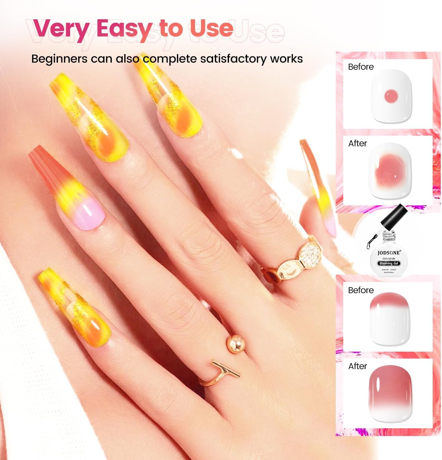 JODSONE Blooming Gel Nail Polish,2pcs 10ml Clear Blooming Gel for Marble,Watercolor,Floral Print,Gradient & Tie Dye Nail Art Effects for Women