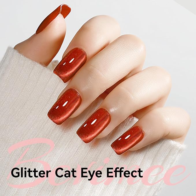 Cat Eye Gel Polish Red, Cateye Magnetic Nail Polish Glitter Holographic UV Gel Sparkle Crystal Jelly Color Bright Red For Nail Salon DIY At Home