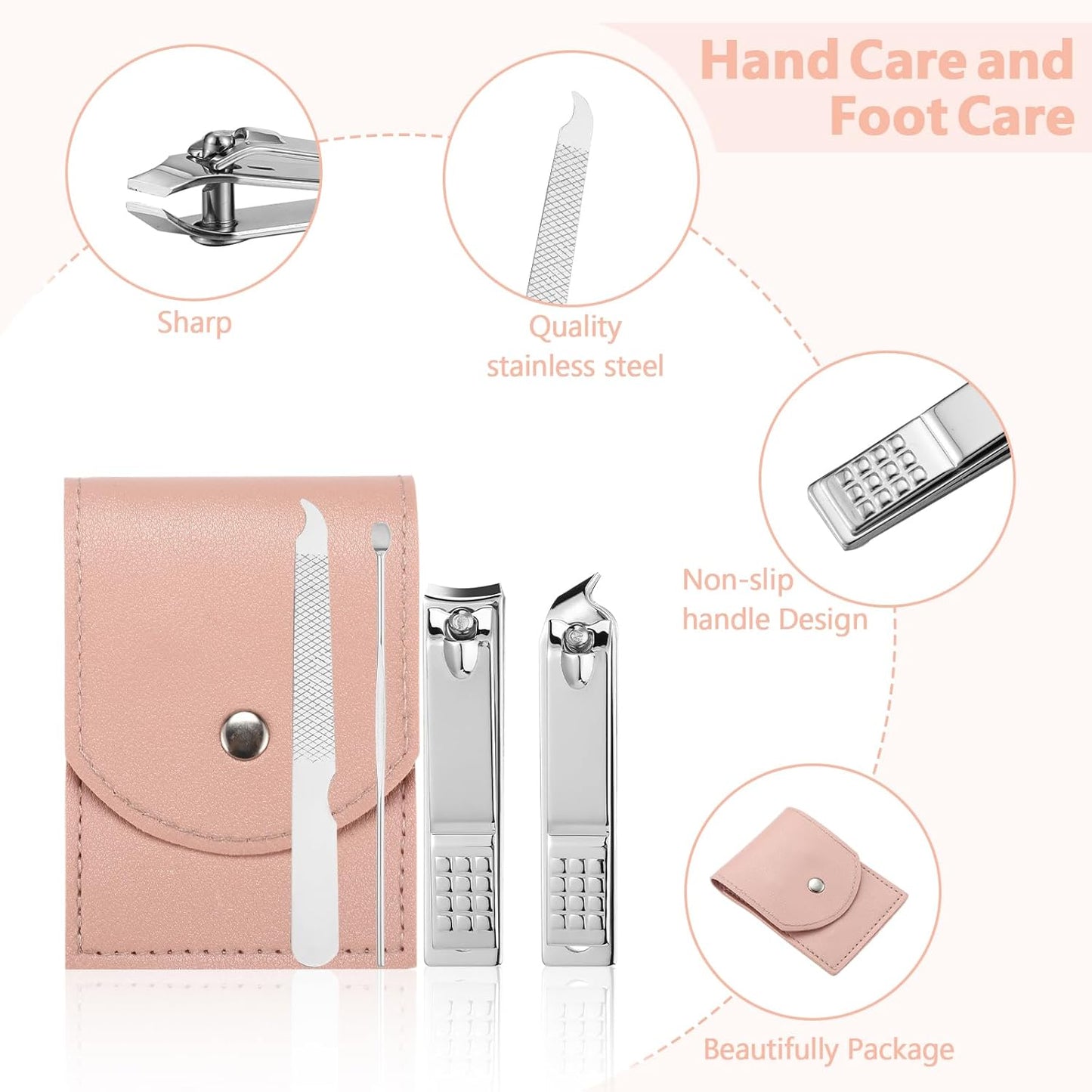 Geosar 50 Set Travel Manicure Kit Bulk Professional Nail Clippers Pedicure Nail Care Tools Grooming Stainless Steel Set with Portable Travel Case, Gift for Christmas Men Women(Pink)