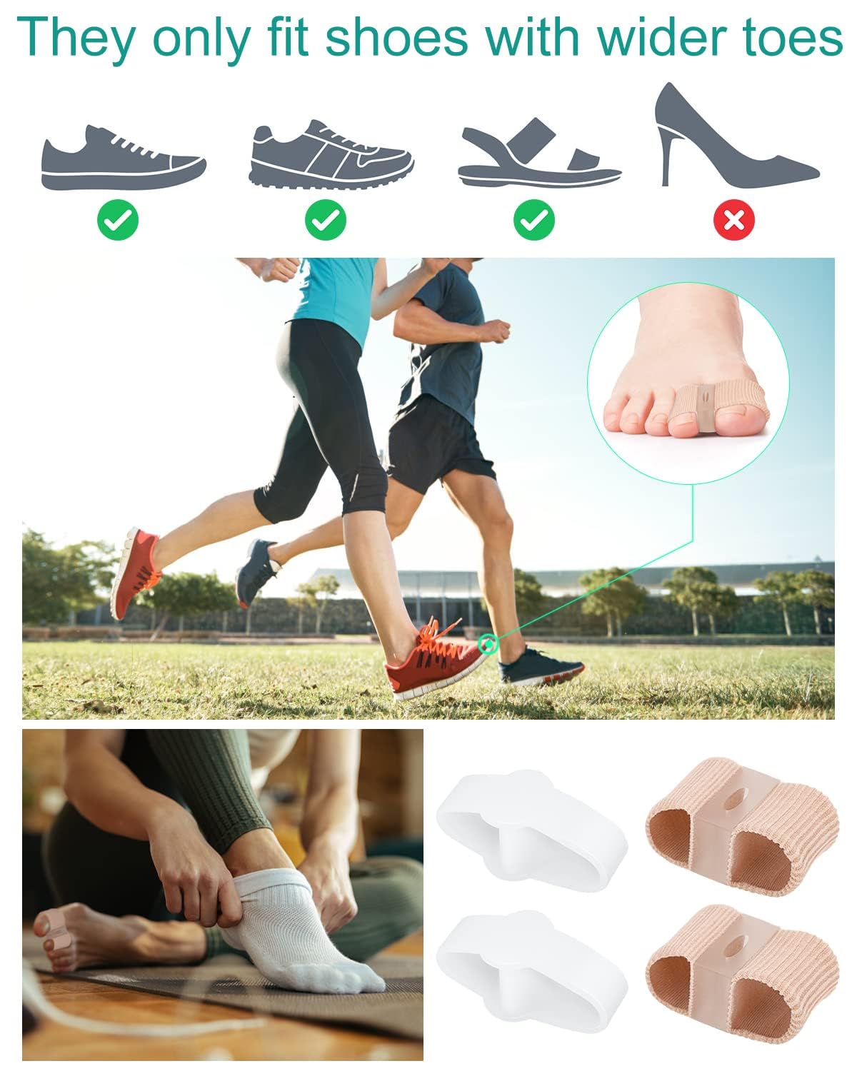 4Pcs Toe Separators Bunion Corrector for Women Men, Gel Big Toe Spacers with 2 Loops for Feet, Hammer Toe Straightener, Elasticity and Soft (2Nylon+2Gel)